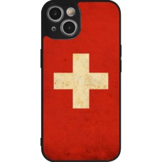 iPhone 14 Case Hülle - Silikon schwarz Vintage Flag SWISS