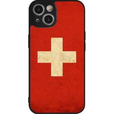 iPhone 14 Case Hülle - Silikon schwarz Vintage Flag SWISS