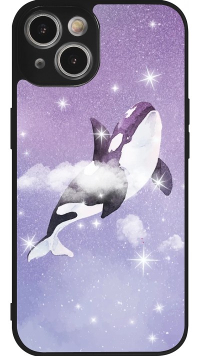 iPhone 14 Case Hülle - Silikon schwarz Whale in sparking stars