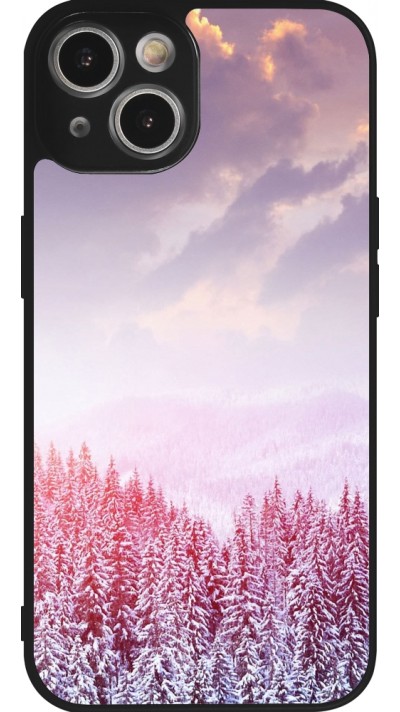 iPhone 14 Case Hülle - Silikon schwarz Winter 22 Pink Forest
