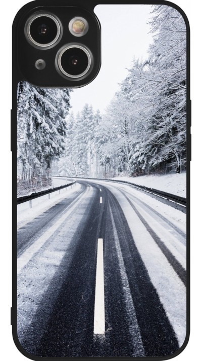 iPhone 14 Case Hülle - Silikon schwarz Winter 22 Snowy Road