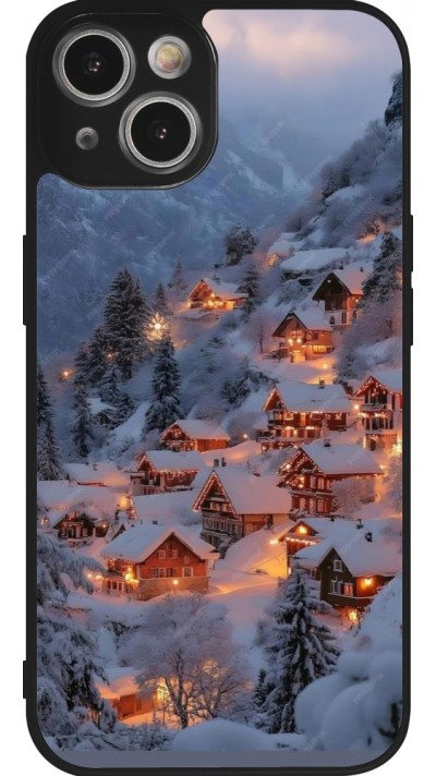 iPhone 14 Case Hülle - Silikon schwarz Winter 25 Winter snowy village