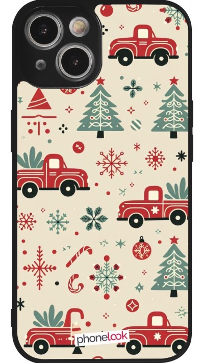iPhone 14 Case Hülle - Silikon schwarz Weihnachten 2024 Lkw Tanne
