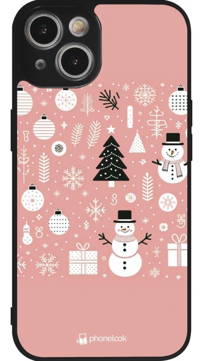 iPhone 14 Case Hülle - Silikon schwarz Weihnachten 2024 Rose Schneemann Weihnachten