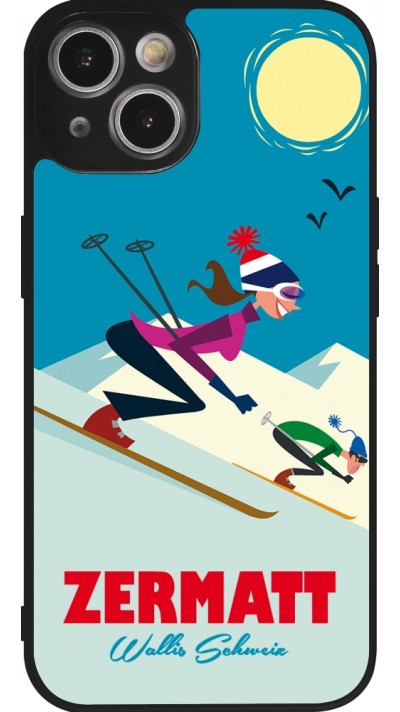 iPhone 14 Case Hülle - Silikon schwarz Zermatt Ski Downhill