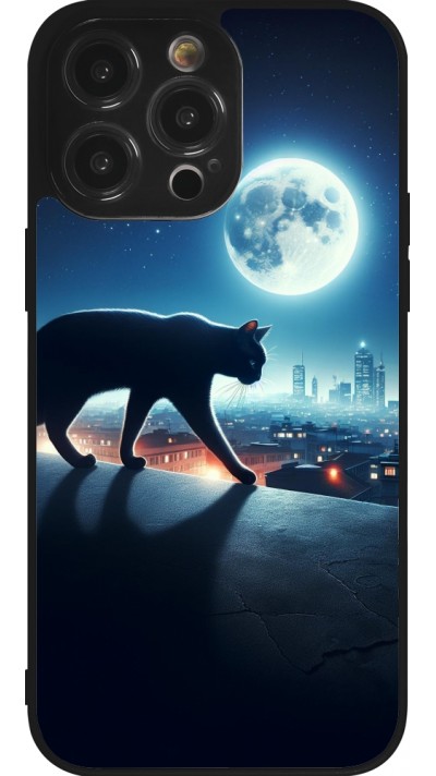 iPhone 14 Pro Max Case Hülle - Silikon schwarz Schwarze Katze unter dem Vollmond