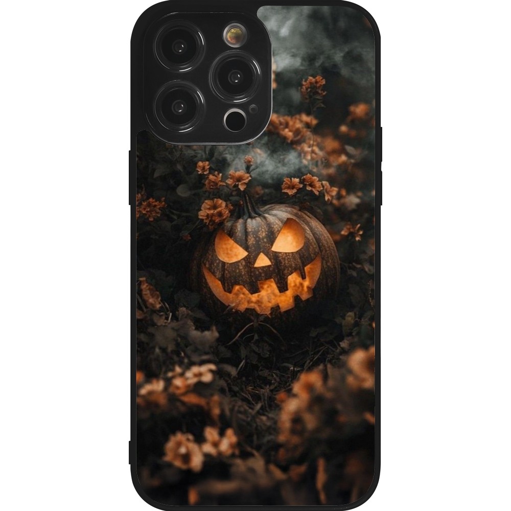 iPhone 14 Pro Max Case Hülle - Silikon schwarz Halloween 2025 Pumpkin with flowers