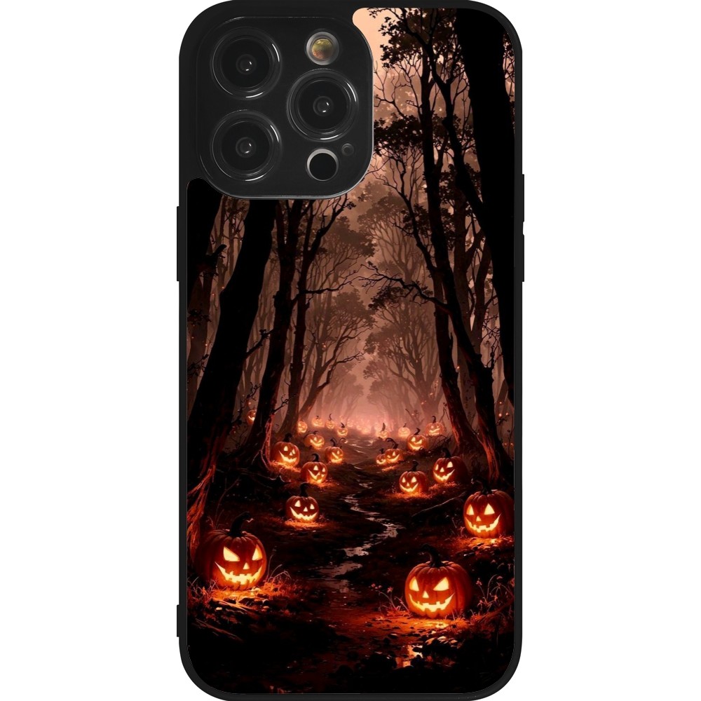 iPhone 14 Pro Max Case Hülle - Silikon schwarz Halloween 2025 Road of Terrifying Pumpkins
