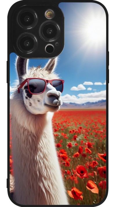 iPhone 14 Pro Max Case Hülle - Silikon schwarz Lama Chic in Mohnblume