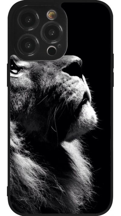 iPhone 14 Pro Max Case Hülle - Silikon schwarz Lion looking up