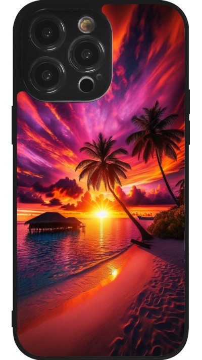 iPhone 14 Pro Max Case Hülle - Silikon schwarz Malediven Abenddämmerung Glückseligkeit