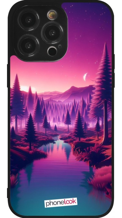 iPhone 14 Pro Max Case Hülle - Silikon schwarz Lila-rosa Landschaft