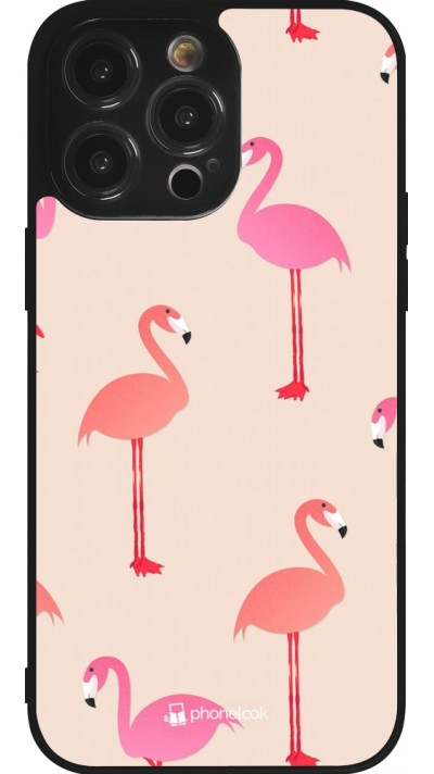 iPhone 14 Pro Max Case Hülle - Silikon schwarz Pink Flamingos Pattern
