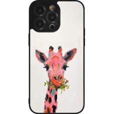 iPhone 14 Pro Max Case Hülle - Silikon schwarz Pink Girafe Paint