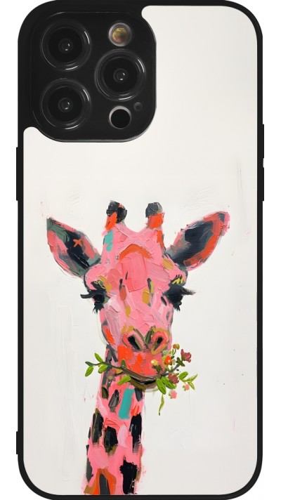 iPhone 14 Pro Max Case Hülle - Silikon schwarz Pink Girafe Paint