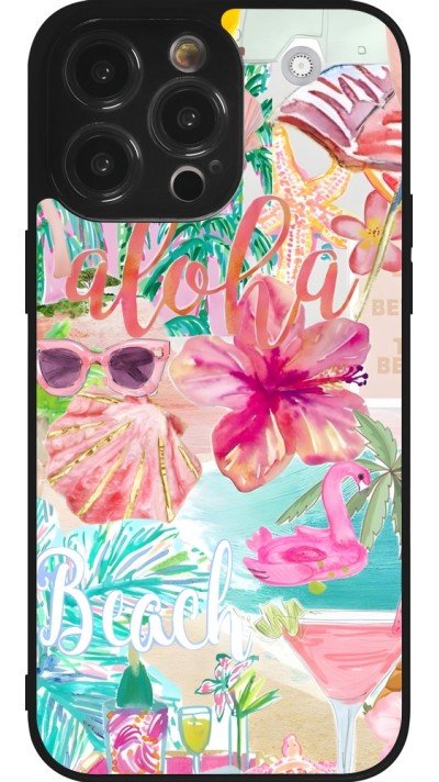 iPhone 14 Pro Max Case Hülle - Silikon schwarz Preppy Collage Aloha