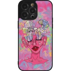 iPhone 14 Pro Max Case Hülle - Silikon schwarz Psychedelic pink mushroom