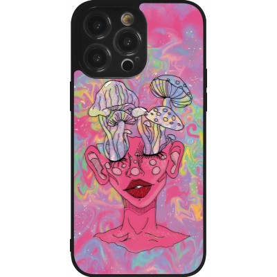 iPhone 14 Pro Max Case Hülle - Silikon schwarz Psychedelic pink mushroom