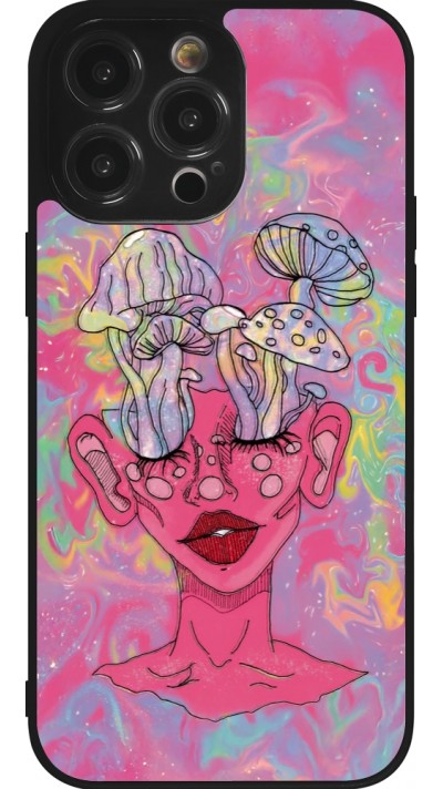 iPhone 14 Pro Max Case Hülle - Silikon schwarz Psychedelic pink mushroom