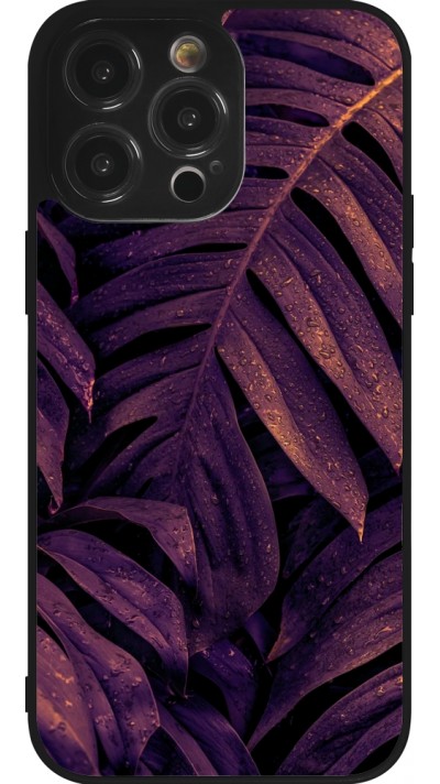 iPhone 14 Pro Max Case Hülle - Silikon schwarz Purple Light Leaves