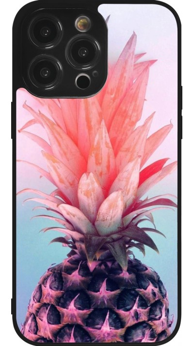 iPhone 14 Pro Max Case Hülle - Silikon schwarz Purple Pink Pineapple