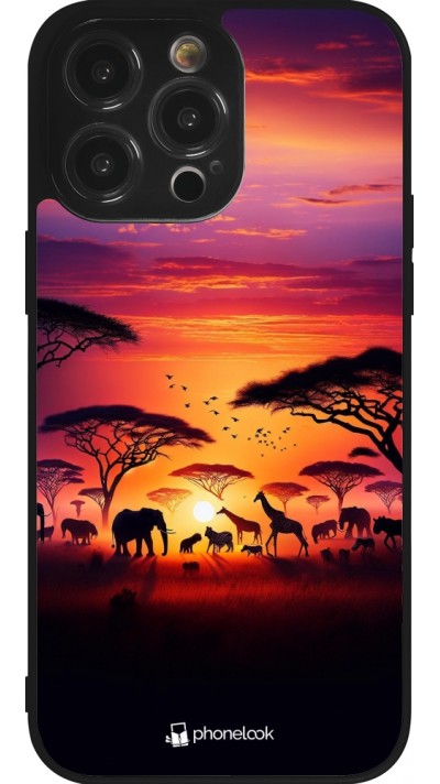 iPhone 14 Pro Max Case Hülle - Silikon schwarz Safari Sonnenuntergang Wildtiere