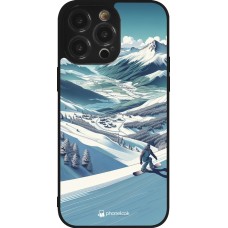 iPhone 14 Pro Max Case Hülle - Silikon schwarz Snowboarder Berg