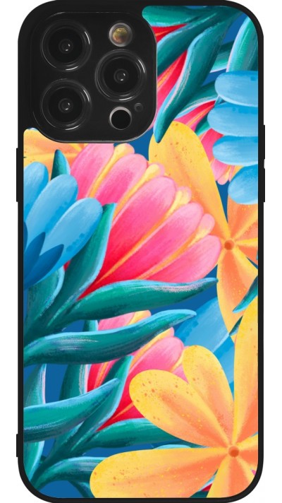 iPhone 14 Pro Max Case Hülle - Silikon schwarz Spring 23 colorful flowers