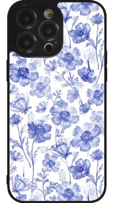 iPhone 14 Pro Max Case Hülle - Silikon schwarz Spring 23 watercolor blue flowers