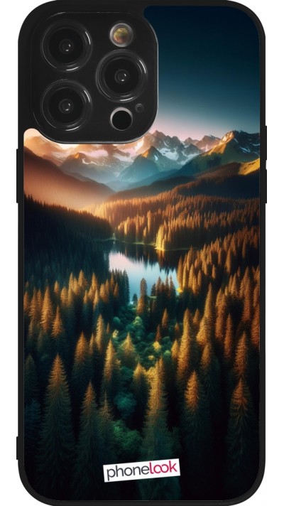 iPhone 14 Pro Max Case Hülle - Silikon schwarz Sonnenuntergang Waldsee