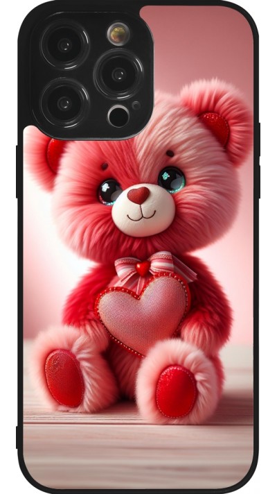 iPhone 14 Pro Max Case Hülle - Silikon schwarz Valentin 2024 Rosaroter Teddybär