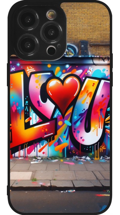 iPhone 14 Pro Max Case Hülle - Silikon schwarz Valentin 2025 Liebe U Tag