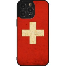 Coque iPhone 14 Pro Max - Silicone rigide noir Vintage Flag SWISS