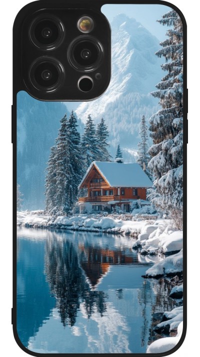 iPhone 14 Pro Max Case Hülle - Silikon schwarz Winter 25 Winter house forest day