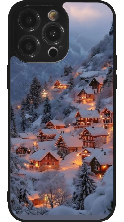 iPhone 14 Pro Max Case Hülle - Silikon schwarz Winter 25 Winter snowy village