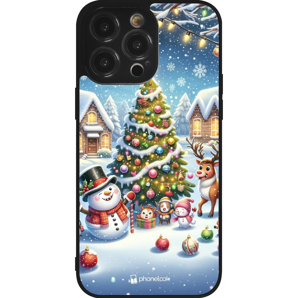 iPhone 14 Pro Max Case Hülle - Silikon schwarz Weihnachten 2023 Schneemann und Tannenbaum