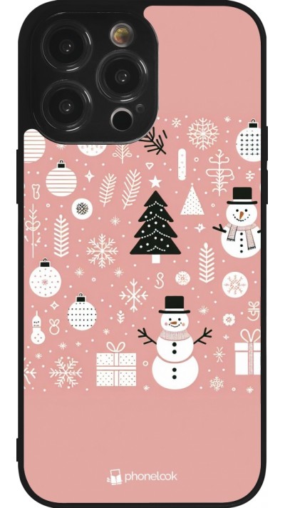 iPhone 14 Pro Max Case Hülle - Silikon schwarz Weihnachten 2024 Rose Schneemann Weihnachten
