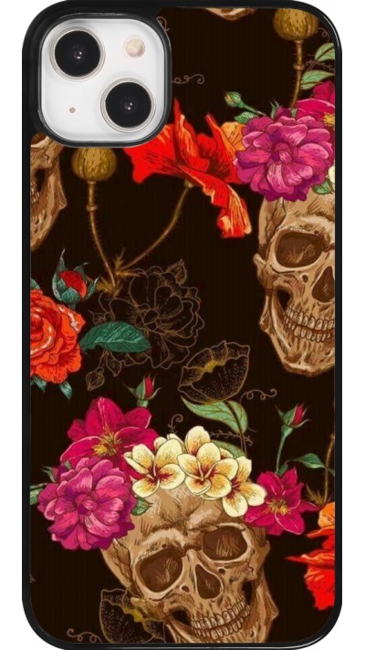 iPhone 14 Plus Case Hülle - Skulls and flowers