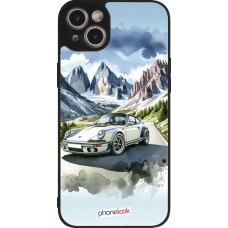 Coque iPhone 14 Plus - Silicone rigide noir Porsche 911 Mountain Watercolor