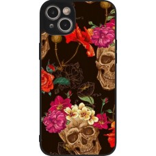 iPhone 14 Plus Case Hülle - Silikon schwarz Skulls and flowers