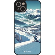 iPhone 14 Plus Case Hülle - Silikon schwarz Snowboarder Berg