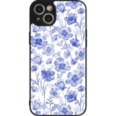 iPhone 14 Plus Case Hülle - Silikon schwarz Spring 23 watercolor blue flowers