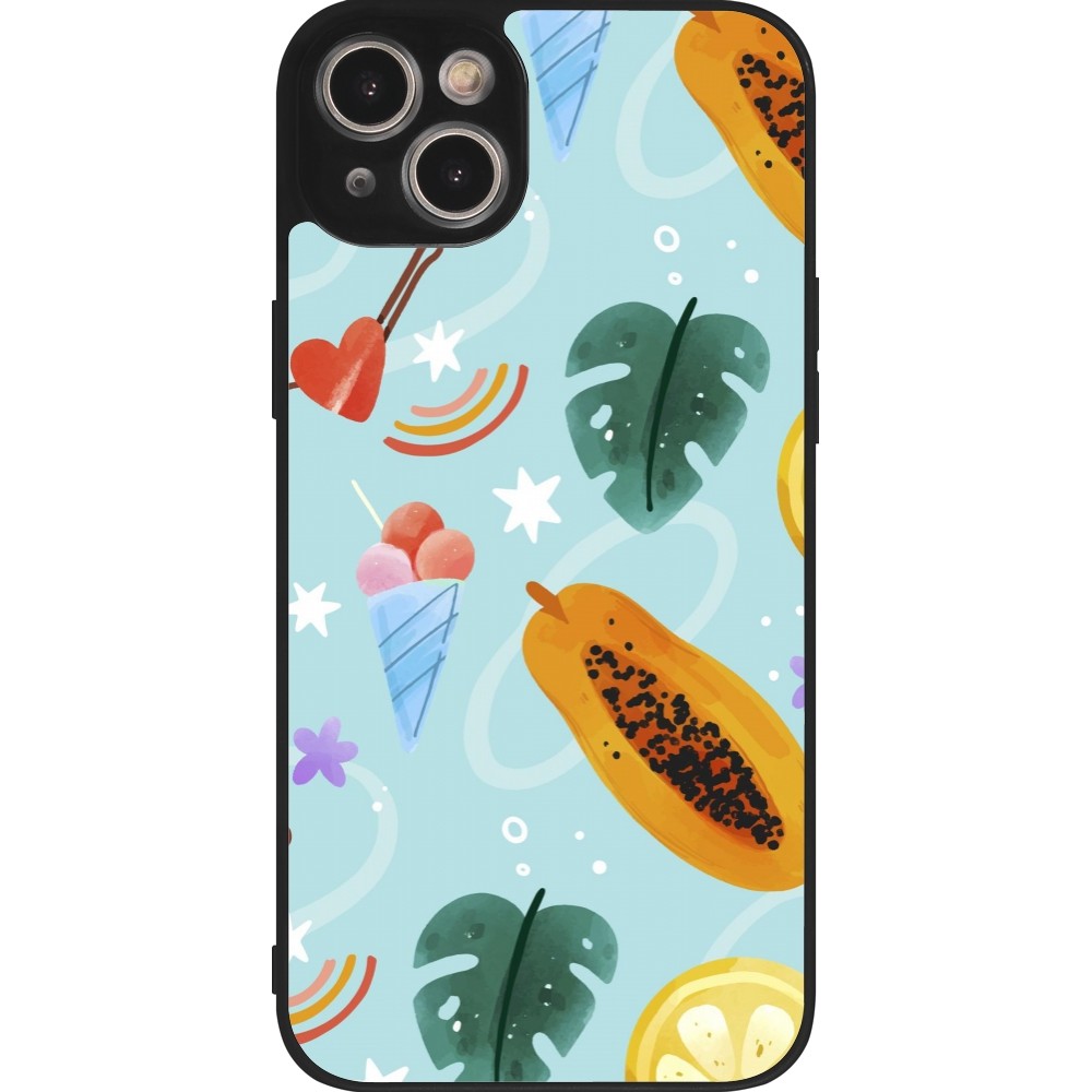 iPhone 14 Plus Case Hülle - Silikon schwarz Summer 2025 Pattern papaya