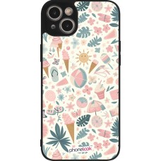 iPhone 14 Plus Case Hülle - Silikon schwarz Sommer Pink Muster