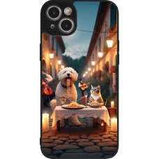iPhone 14 Plus Case Hülle - Silikon schwarz Valentin 2024 Hund & Katze Kerzenlicht