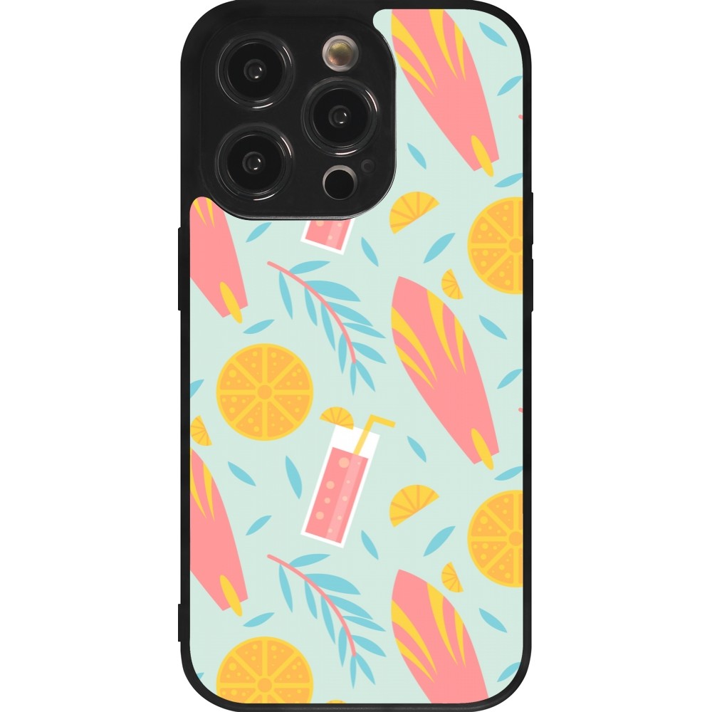 iPhone 14 Pro Case Hülle - Silikon schwarz Summer 2025 Pattern citron