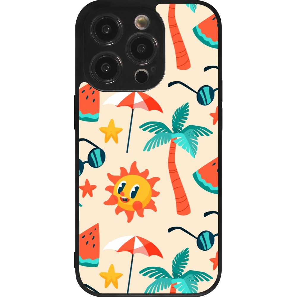 iPhone 14 Pro Case Hülle - Silikon schwarz Summer 2025 Pattern soleil