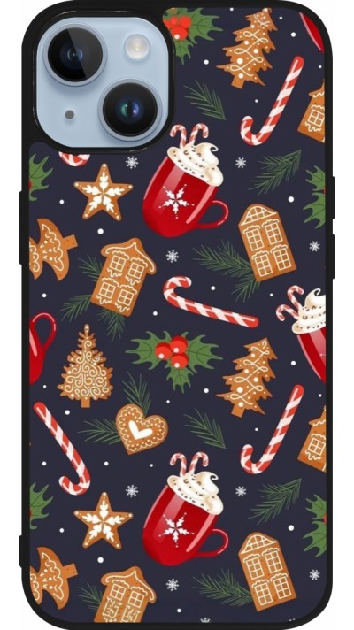 iPhone 15 Case Hülle - Silikon schwarz Christmas 25 Pattern Gingerbread House