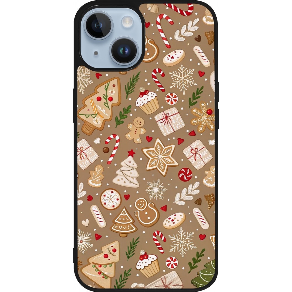 iPhone 15 Case Hülle - Silikon schwarz Christmas 25 Pattern Ginger Cookie