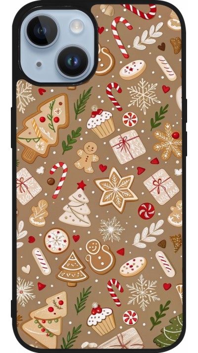 iPhone 15 Case Hülle - Silikon schwarz Christmas 25 Pattern Ginger Cookie